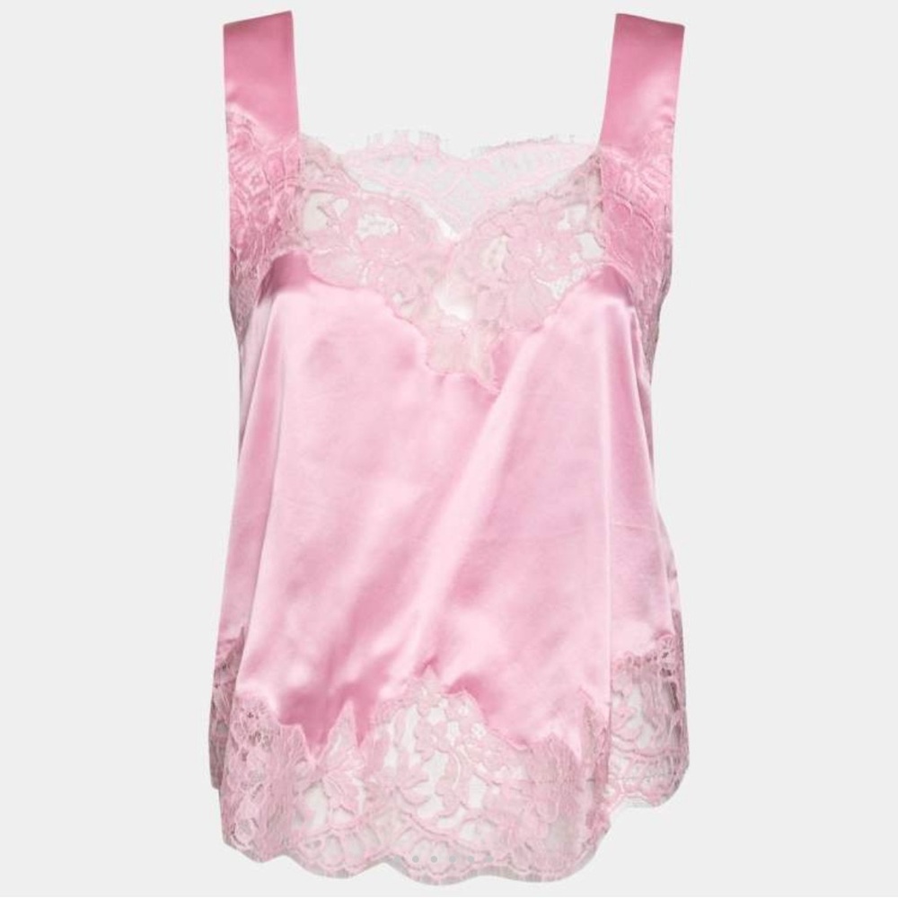 Givenchy Pink Satin Slip Cami Lace Trimmed Top Sz M